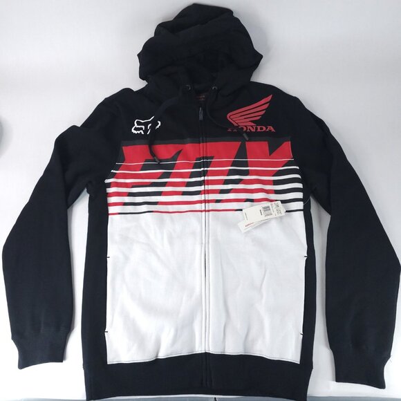 Honda Fox Racing Zip Hoodie Mens Medium Black Red White MX Motocross Jacket New - Picture 1 of 12